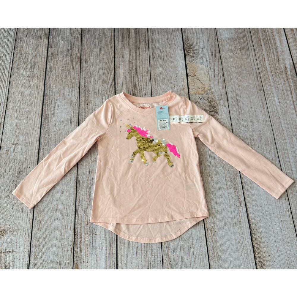 NWT GIRLS XS Cat & Jack Flip Sequin Unicorn Long Sleeve Shirt